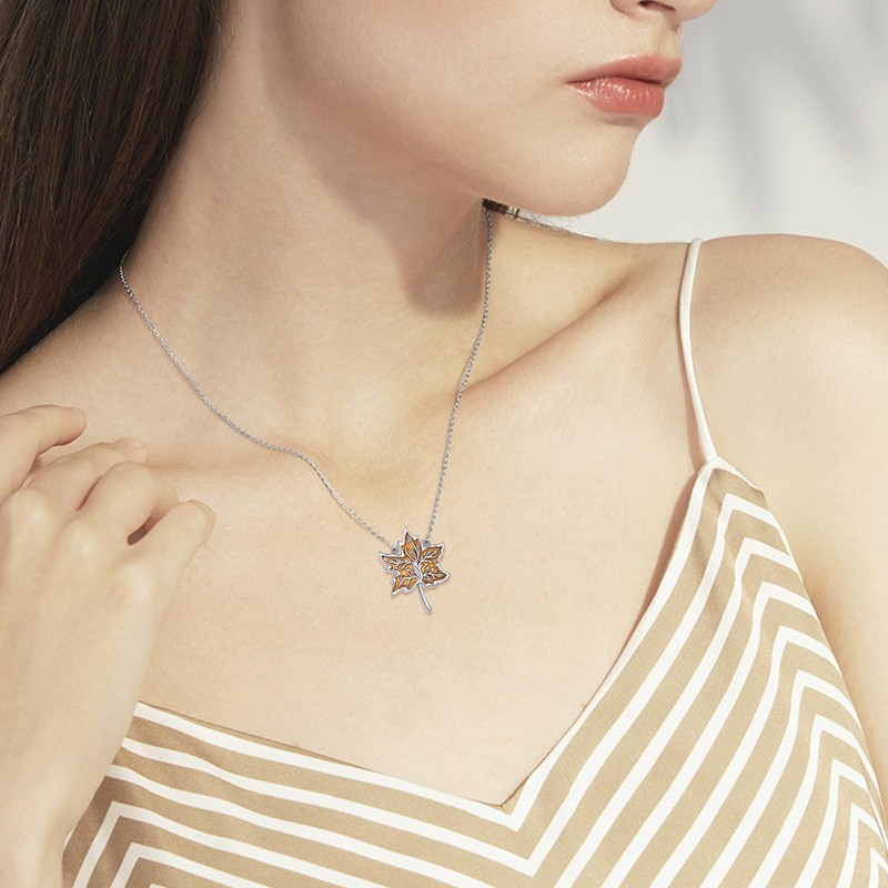 VIJASHOP Maple Leaf Necklace 925 Sterling Silver Dainty Maple Leaf