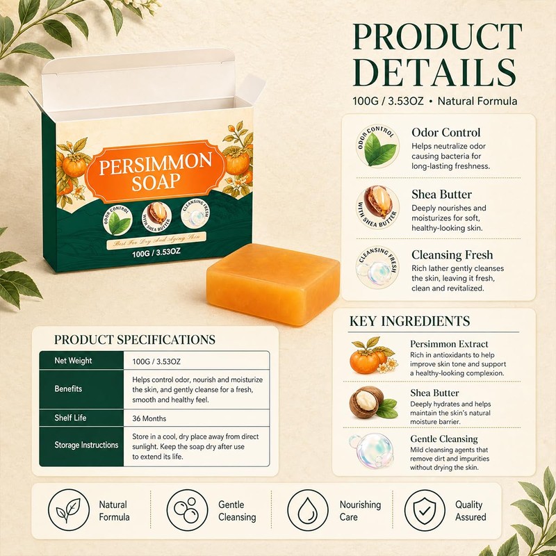 Veloxyn Persimmon Deodorizing Soap Bar – Cleansing Soap with Persimmon