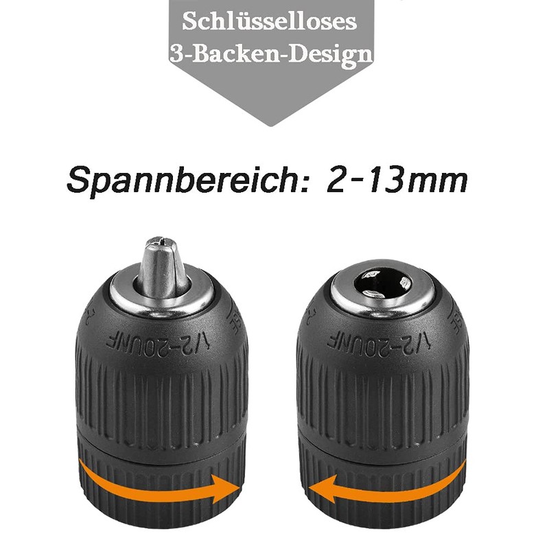 Mesee 2-13mm Drill Chuck Adapter, Plastic Keyless Drill Chuck 1/2-20UNF