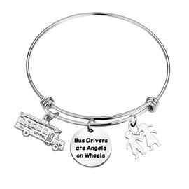 POTIY Bus Drivers Keychain School Bus Drivers Funny Key Chain Birthday Gift Bus Drivers are Angels on Wheels Bus Charm Key Ring (Bracelet)