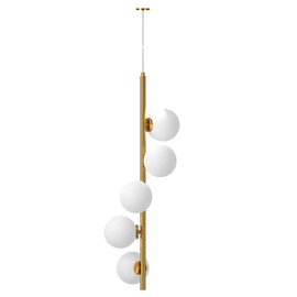 Ambiate Arano Linear Globe Pendant Light Fixture, Frosted Glass Globe Shades, Brushed Goldtone Finish, Uses Five G9 Bulbs (Not Included), Living Spaces, Dining Rooms, Accent Lighting, ETL Listed