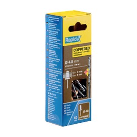 Rapid High Performance Copper Coated Aluminium Rivets, Ø4.8 x 12 mm - 4.8mm Rivets for Gutters, Piping, and Sheet Metal - Includes Drill - 50 Pieces, Carton Boxed (5001467)