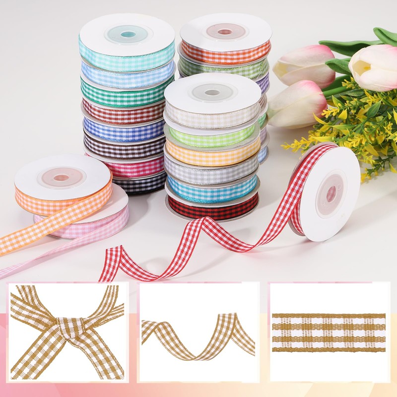 PATIKIL 10 Yards x 0.4 Inch Checked Ribbon, Brown and