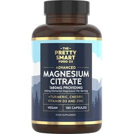 Magnesium Citrate 1480mg â 180 Vegan Magnesium Capsules not Magnesium Tablets â with Turmeric, Zinc, Vitamins D3 & B6 - High Absorption Premium Magnesium Supplements â 90 Day Supply â UK Made