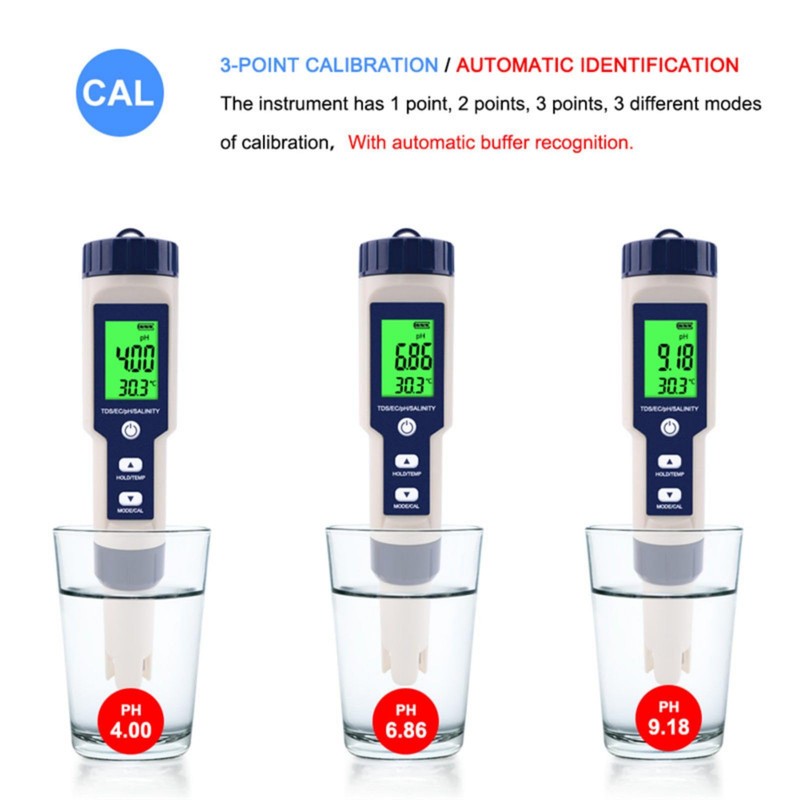 Holzsammlung pH Meter 5 in 1, Digital Water Quality Tester,