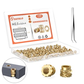 Dayalo M2.5 Thread Insert, Pack of 100, M2.5 x 4 x 3.5 Insert Nuts for 3D Printing Accessories, Brass Threaded Sockets, Can be Used by Heat in 3D Printing Plastic Parts