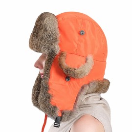 GIBZ Faux Fur Trapper Hats for Women, Plush Ushanka Russian Hat, Outdoor Warm Cap, for Skiing Cycling, Orange