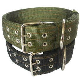 Military Adjustable Dog Collar, 2 Inch Wide D Ring & Buckle 2-Rows Dog Collar, Green Nylon Tactical Dog Collar