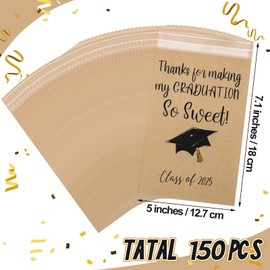 Kolldenn 150 Pcs 5 x 7.1 Inches Graduation Candy Cookie Gift Bags Self-adhesive Buffet Treat Bags Congrats Grad Kraft Paper Bags Treat Gift Bags for Graduation Party Decoration Supplies