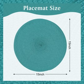 Lake Blue Round Placemats Set of 4 Braided Placemats Plastic Woven Place Mat Heat Resistant Non-Slip Tablemats for Kitchen Dining Tables,15 Inches