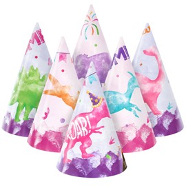 WERNNSAI 24 PCS Watercolor Dinosaur Party Hats - Dinosaur Party Supplies for Girls Dino Themed Birthday Decorations Party Cone Hat Fun Art Craft Paper Birthday Hats in 6 Style