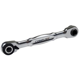 CONQUER Mini Combo Dual Ratchet Wrench with 1/4" Square Drive and Bit Drive High 72-Tooth Gear Head and Spin Disk for Tight Spaces