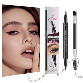 FUNINGAMZ Eyebrow Pencil, 2-in-1 Dual-Ended Microblading Eyebrow Pen, Brow Pencils for Women with 2-Fork-Tip, Create Natural Hair-Like Brows, Waterproof and Long-Lasting (Dark Brown)