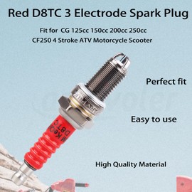 Amavoler Red D8TC 3 Electrode Spark Plug Aftermarket Replacement Parts Fit for CG 125cc 150cc 200cc 250cc CF250 4 Stroke ATV Motorcycle Scooter. (1 pcs)