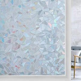 Haton Window Film Privacy One Way Window Cling, 3D Decorative Glass Film, Daytime Privacy Window Decal Heat UV Block Window Cover, Static Cling Window Sticker, Grayish Silver, 35.4 x 78.7inches