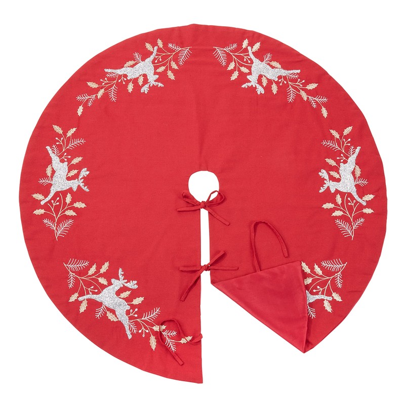 Embroidered Reindeer Christmas Tree Skirt