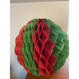 Vintage Large Red & Green Honeycomb Christmas Ball Decoration