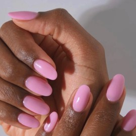 modelones Short Press on Nails, Oval Fake Nails Kit Press Ons with Nail Glue, Adhesive Tabs, Nail File, Prep Pad, Manicure Stick, Pink, 32Pcs 16 Sizes, Christmas