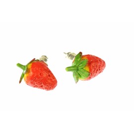 Miniblings Strawberry Fruit Stud Earrings Berry Fruit 3D Red Pointed Handmade Fashion Jewellery I Earrings Stud Earrings, 10 mm, Rubber, No Gemstone
