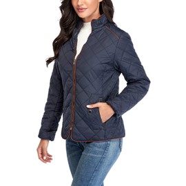 Anienaya - chamarra ligera acolchada con cierre para mujer, con 2 bolsillos, Azul marino, XL