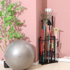 Garden Tool Organizer for Corner,Yard Tools Rack for Garage Storage Organization,Garage Tool Holder Free Standing No Mount.Heavy Duty and Solid Metal for Indoor and Outdoor Use.