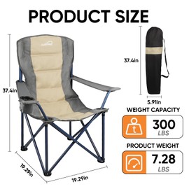 Colorsoul 2 Pack Folding Camping Chairs, Outdoor Lawn Chair Set of 2, Padded Camping Chairs w/Cup Holder & Carry Bag for Sports Garden Beach Terrace, American Flag