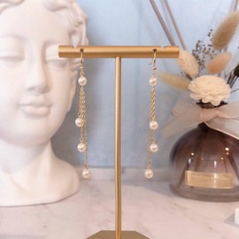 Zeshimb Pearl Chain Drop Earrings Long Tassel Pearl Dangle Earrings Gold Small Pearl Hook Earrings Vintage Faux Pearl Dangling Earrings Wedding Statement Earring Bridal Jewerly for Women Girls