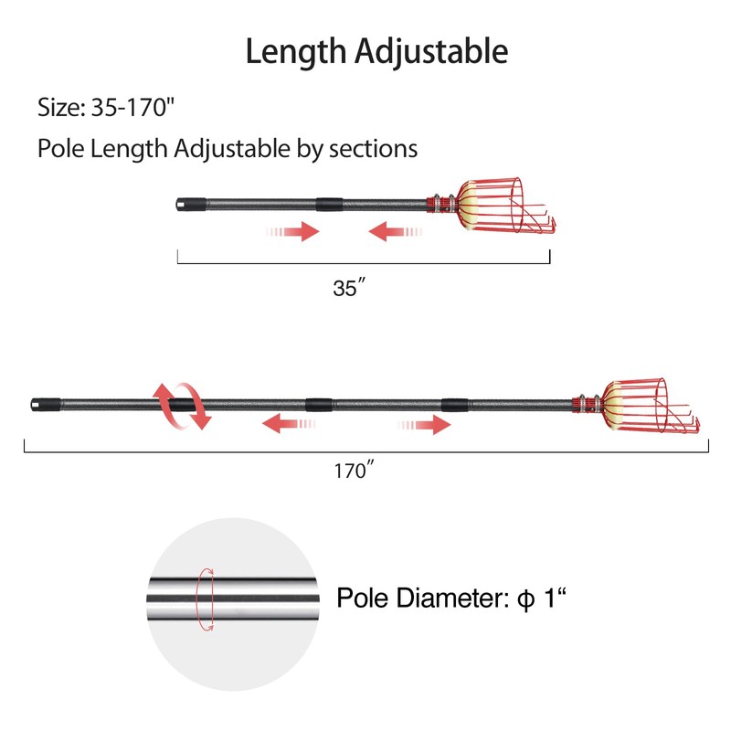 Fruit Picker Pole Tool with Basket Telescoping, Adjustable Apple Picker