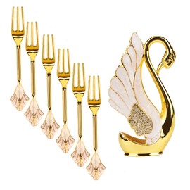 SHIDOW Diamond Set Golden Swan Tableware Storage Table, Gold Fork, Fruit Fork, Home Table Swan Decoration (Gold)