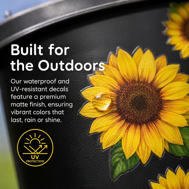 7 Pcs Sheets Wheelie Bin Stickers, Flower Dustbin Sticker Sunflower