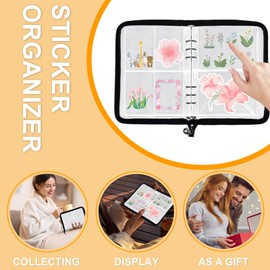 Sticker Organizer, Sticker Collecting Book, Sticker Binder Holder, Sticker Album for Adult Kids, 220 Pockets and Zipper Closure, A5 Blank Sticker Container, 4 Types of Transparent Pockets(Black)