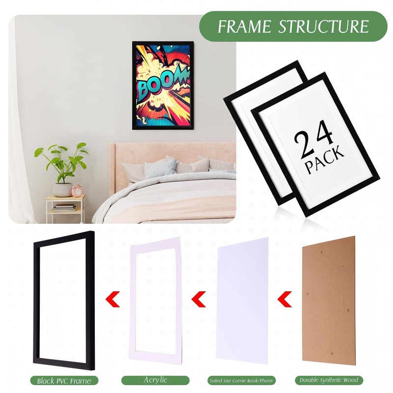 Ireer 24 Pack Comic Book Frame Wall Display Mounted Tabletop