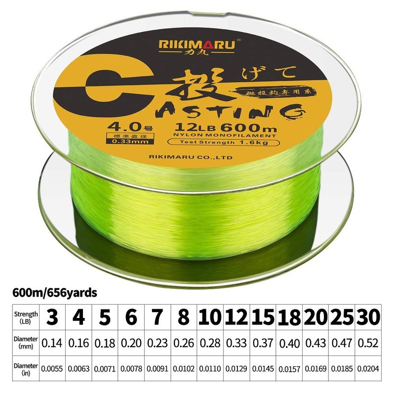 RIKIMARU Monofilament Fishing Line (Fluo-Yellow, 30LB-660Yds)