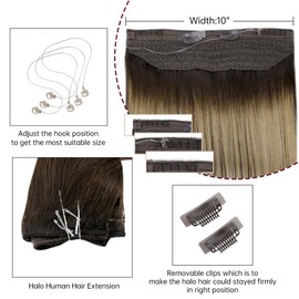 Full Shine Invisible Wire Hair Extensions 18 Inch Real Human Hair Balayage Fish Line Extensions Color 2 Fading to 3 and 27 Fish Wire Hair Extensions Real Hair 80 Grams Fish Line Hair Extensions