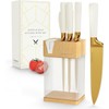 Stainless Steel White and Gold Knife Set with Block -