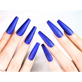 StreetKitty Press On Nails, Classic Gloss Matte Collection, Matte Long Coffin Nail Shapes, 24pc Fake Nails Kit, Press on Nails, Nail Arts (Matte Midnight Blue, Long Coffin)