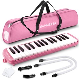 Eavnbaek Melodica Instrument, Professional Mouth Air Piano Keyboard Musical Instrument with Short Mouthpiece, Carrying Bag and Cloth (Pink, 32 Keys)