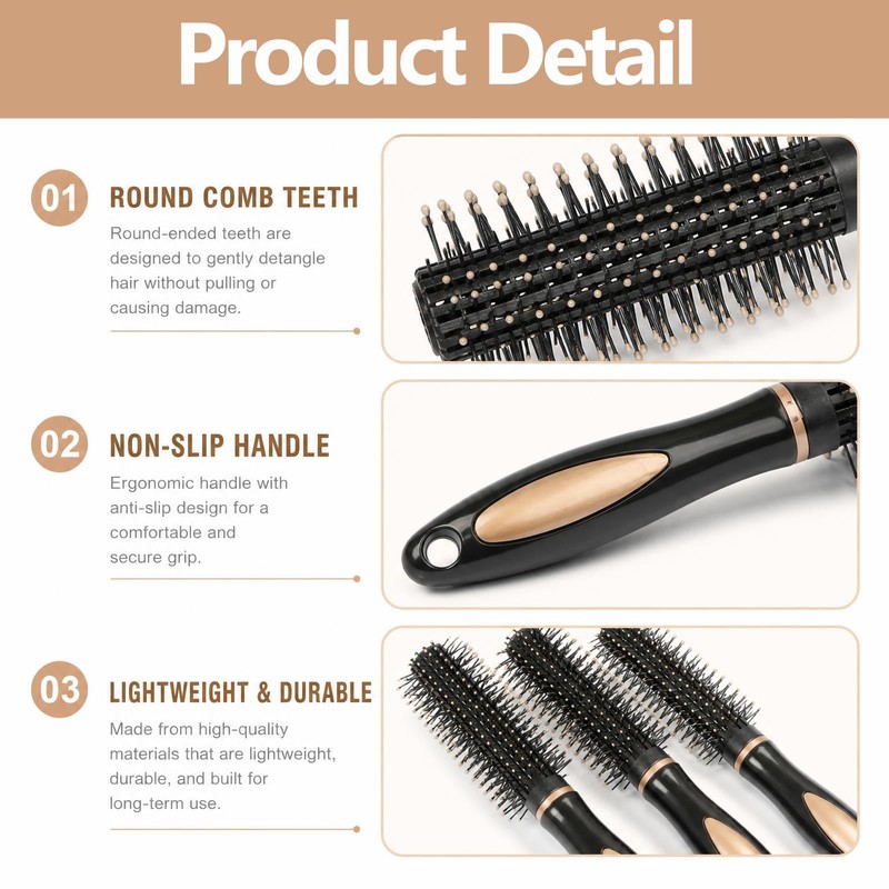 3pcs Round Hair Brush Women Blow Dry, Round Brushes for