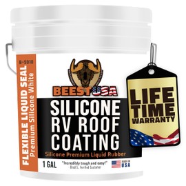 BEEST RV Roof Coating Silicone White, 1 Gal Covers up to 33.5 sq ft (2 Coat)| Liquid Rubber RV Roof Sealant for Trailer, Camper & Metal Building - Elastomeric Repair Coating, EPDM, TPO sealer, sealant