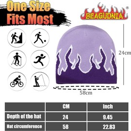 BEAGUDNIA Flame Beanie Fire Knit Ski Hat Punk Skull Cap Flame Skullies (Light Purple)