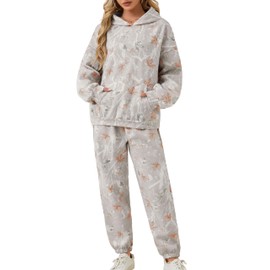 Eutten Camo Sweatsuits for Women Set 2 Piece Camo Hoodies Maple Leaf Print Oversized Sweatshirt Lounge Sets Fall Outfits