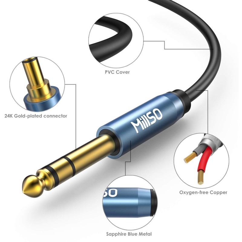MillSO 6.35mm 3.5mm Converter Cable Male to Male Audio Converter