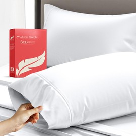 Ashton Sheets 100% Egyptian Cotton White King Size Pillowcases Set of 2, 600 Thread Count Egyptian Cotton Sateen Weave King Pillow Cases, Silky Soft Hotel Quality Bed Pillow Covers for Sleeping