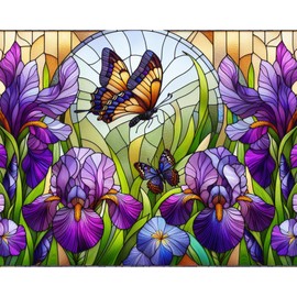 Purple Iris Stained Glass Flower Jigsaw Puzzle for Seniors Adults Kids Men Women 252 pc