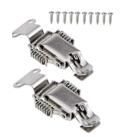 2Pcs 90 Degre Stainless Steel 304 Double Spring Loaded Suitcase Chest Tool Box Locking Hardware Toggle Latch Hasp Buckle With lock hole &Free Screws (with Lock Hole-L)