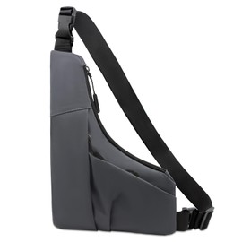 Long Keeper Casual Crossbody Sling Backpack Triangle Slim Sling Bag Sports Cycling Gym Small Chest Bag PU Leather Waterproof Travel Shoulder Bag for Men Women (Grey)