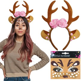 Deer Headband Women's Children Carnival Antlers Headband Tattoo Reindeer Headband Deer Antlers Headband Ladies Girls Deer Antlers Bambi Headband Women's Deer Ears Horns Headpiece Deer Costume Women's