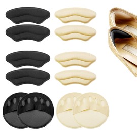 Daily Treasures 6 Pairs Heel Pads for Shoes & Ball of Foot Cushions,Ice Silk Heel Inserts Heel Grips for Womens Men Shoes Too Big,Reusable Heel Protectors Anti Slip Rub Blister(Apricot+Black)
