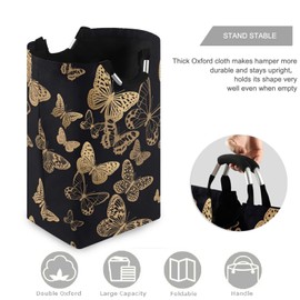 visesunny Large Capacity Laundry Hamper Basket Black Gold Butterfly Water-Resistant Oxford Cloth Storage Baskets for Bedroom, Bathroom, Dorm, Kids Room