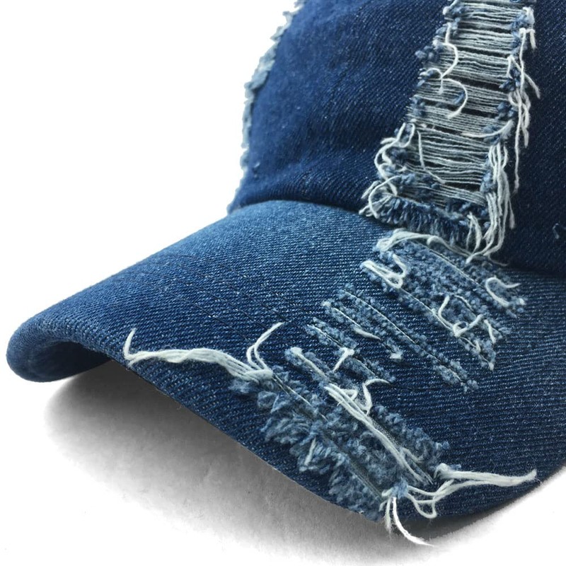 Kangqifen Men's Women's Distressed Distressed Distressed Denim Washed Cotton Baseball